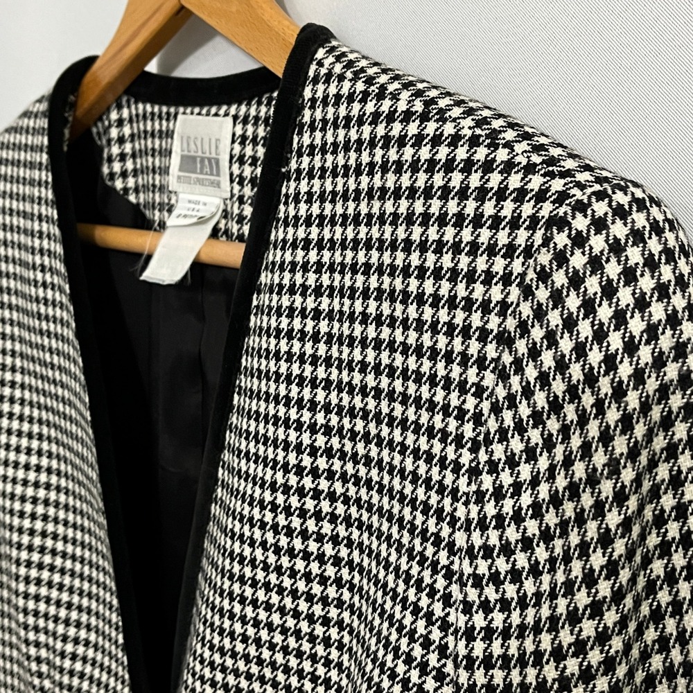 Leslie Fay Blazer‎ Womens 8P Black White Houndstooth 90s Vintage Office Tailored - Picture 10 of 16